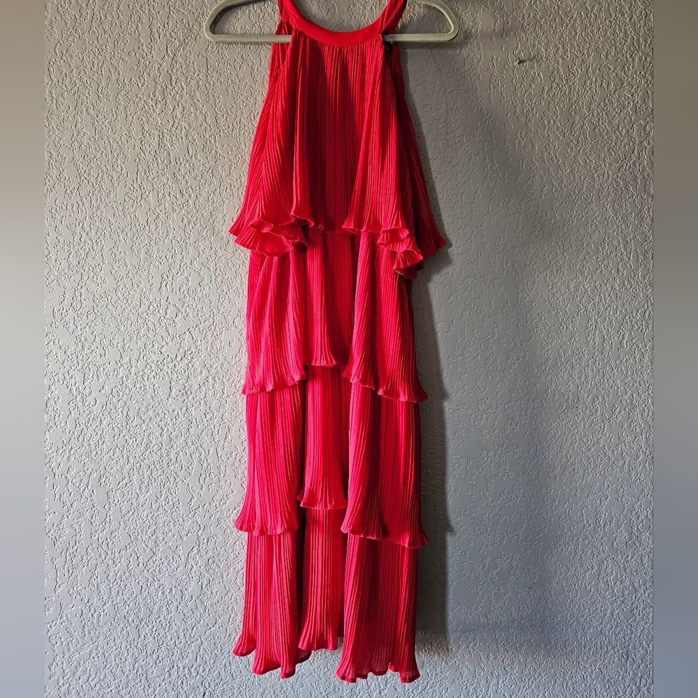 Zessica Pleated Tiered Halter Maxi Dress - Hot Pink Size L